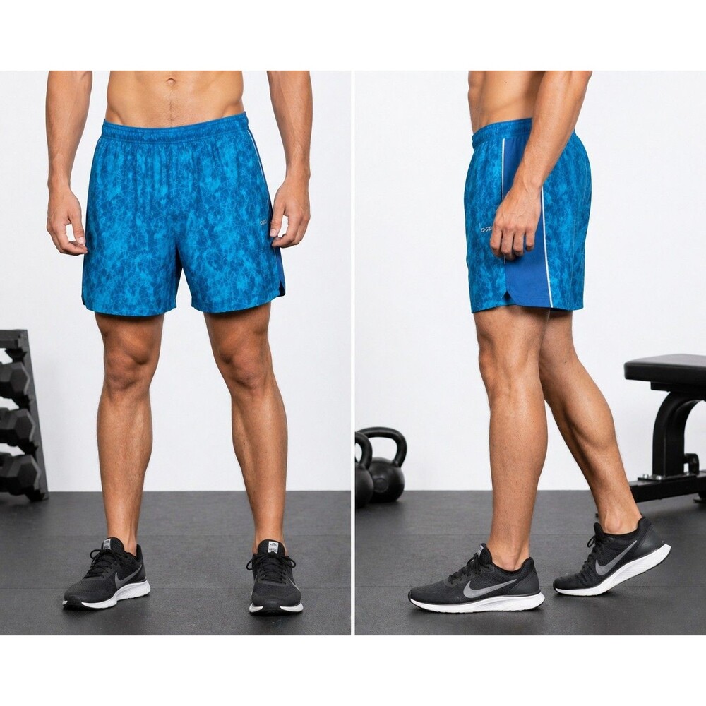 DSG Mens Jogging Shorts XL Blue Geometric Running Gym Lined Stretchy Activewear